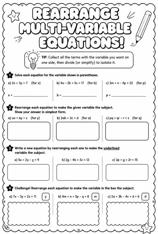 Rearrange multi-variable equations
