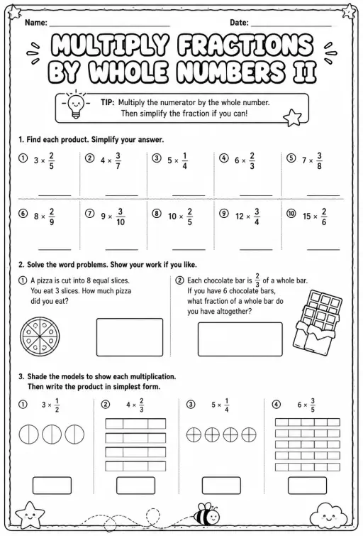 Multiply fractions by whole numbers II