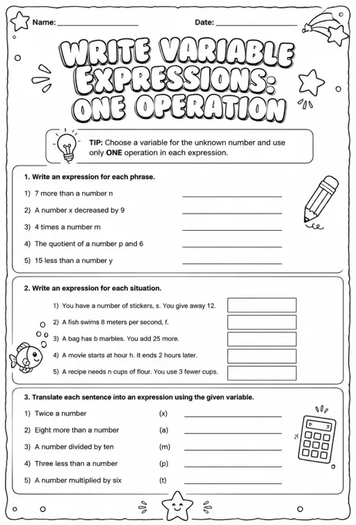 Write variable expressions: one operation