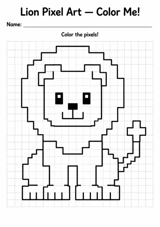 Lion Pixel Art Coloring Page