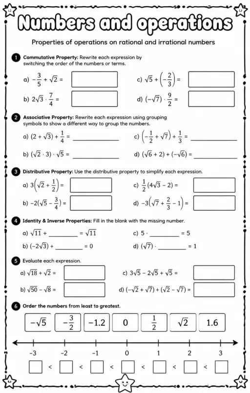 Properties of operations on rational and irrational numbers