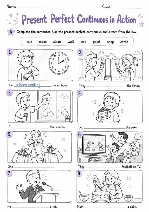Present Perfect Continuous In Action | Grades 5-6 Grammar Worksheet