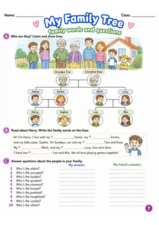 Cambridge MOVERS - My Family Tree | Free Worksheet