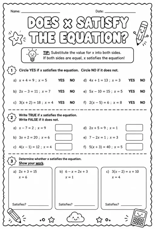 Does x satisfy the equation?