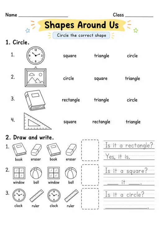 Shapes Vocabulary Pack - 2 Worksheets | Grade 1