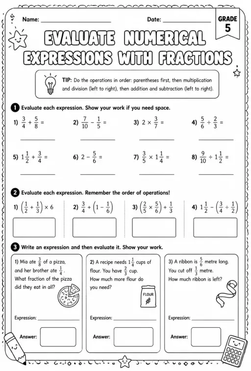 Evaluate numerical expressions with fractions