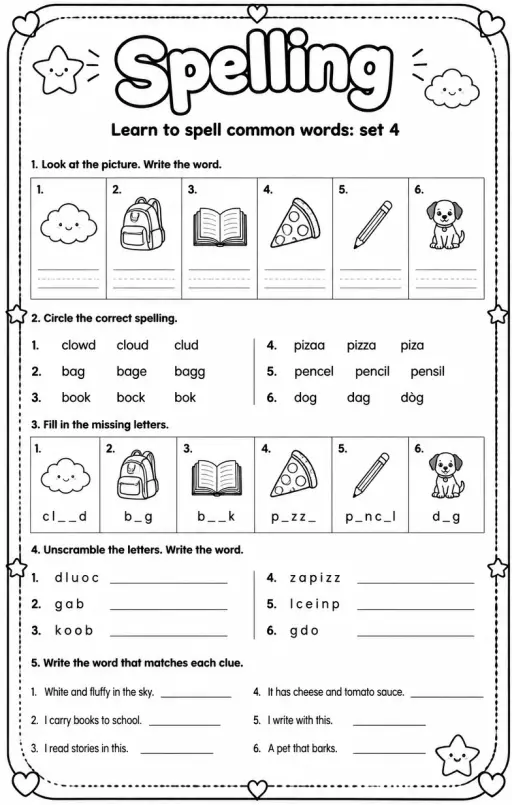 Learn to spell common words: set 4