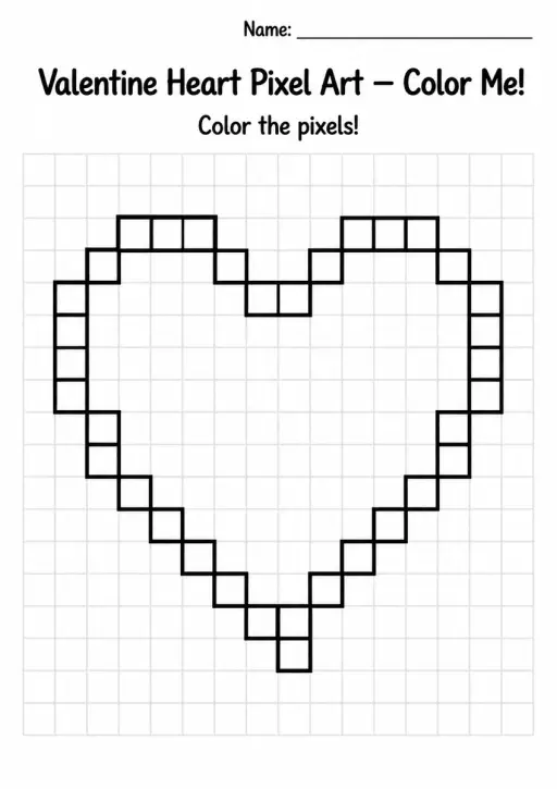 Valentine Heart Pixel Art Coloring Page