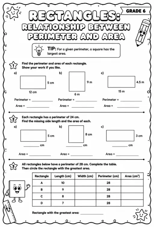 Rectangles: relationship between perimeter and area