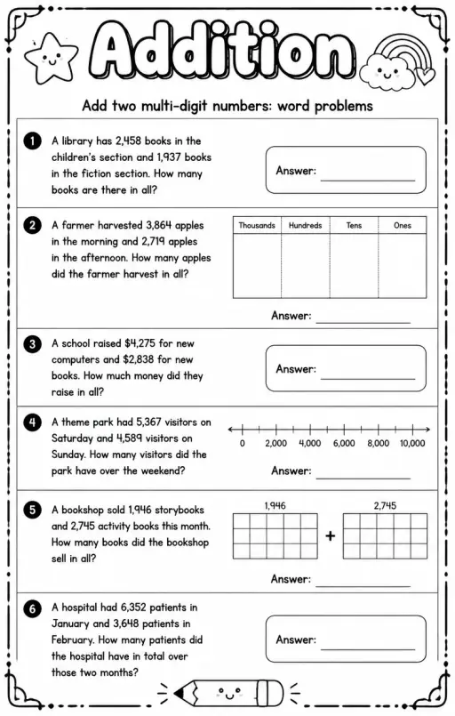 Add two multi-digit numbers: word problems