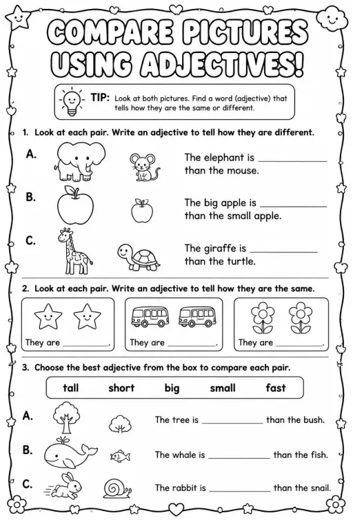 Compare pictures using adjectives