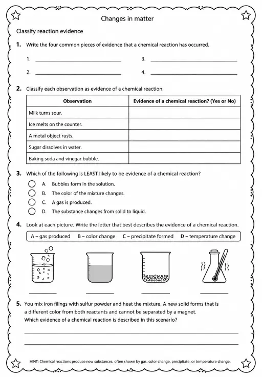 Classify reaction evidence