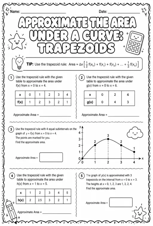 Approximate the area under a curve: trapezoids
