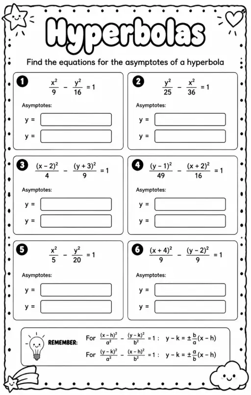 Find the equations for the asymptotes of a hyperbola