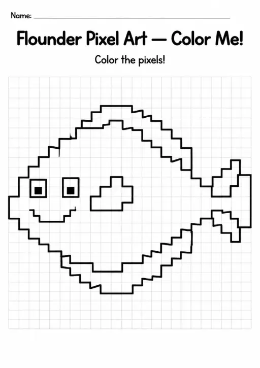 Flounder Pixel Art Coloring Page
