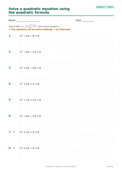 Solve a quadratic equation using the quadratic formula