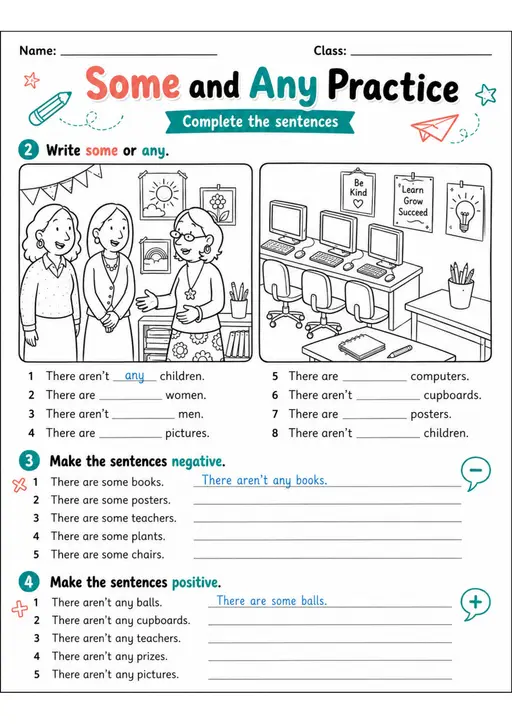 Some And Any Practice | Grades 2-3 Grammar Worksheet