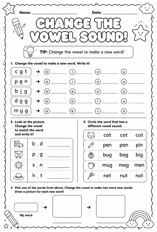Change the vowel sound in a word