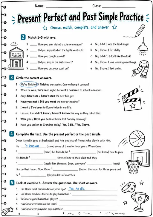 Present Perfect And Past Simple Practice | Grade 5 Grammar Worksheet