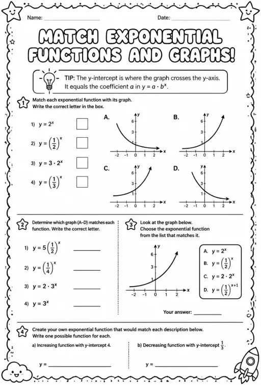 Match exponential functions and graphs
