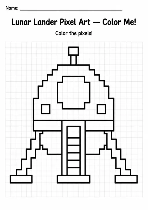 Lunar Lander Pixel Art Coloring Page