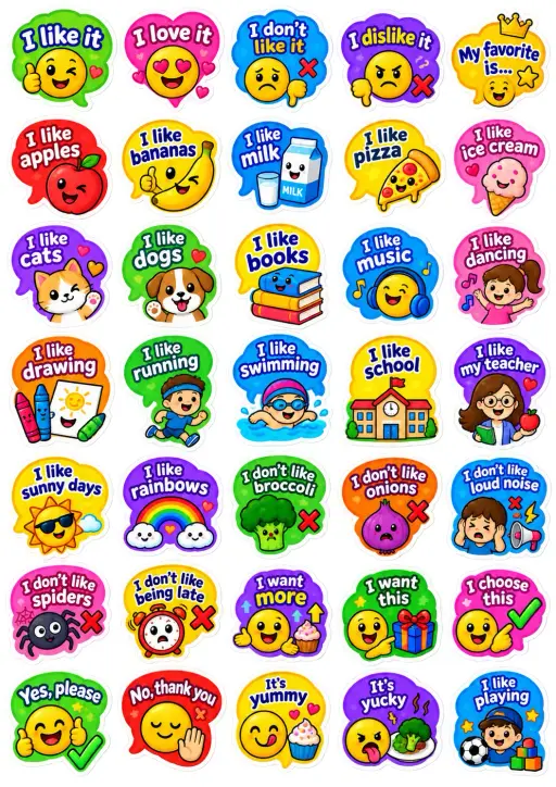 Expressing Likes And Dislikes English Vocabulary Stickers