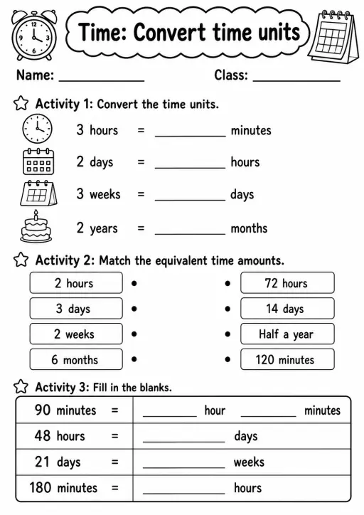 Grade 4 Time Math Worksheet Pack
