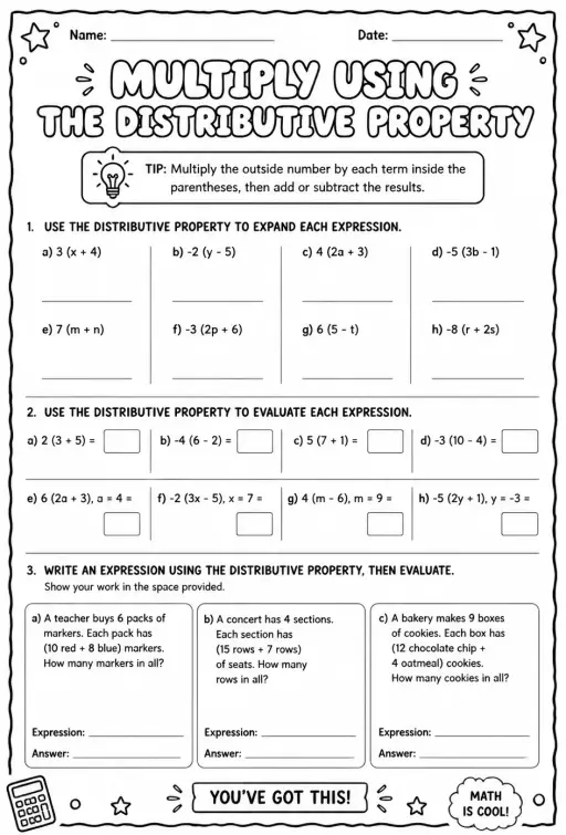 Multiply using the distributive property
