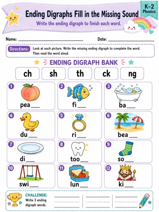 Ending Digraphs Fill in the Missing Sound