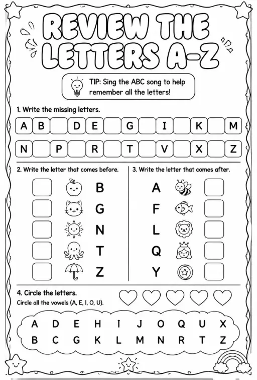 Review the letters A–Z