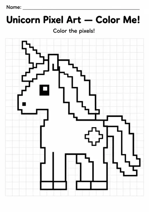 Unicorn Pixel Art Coloring Page