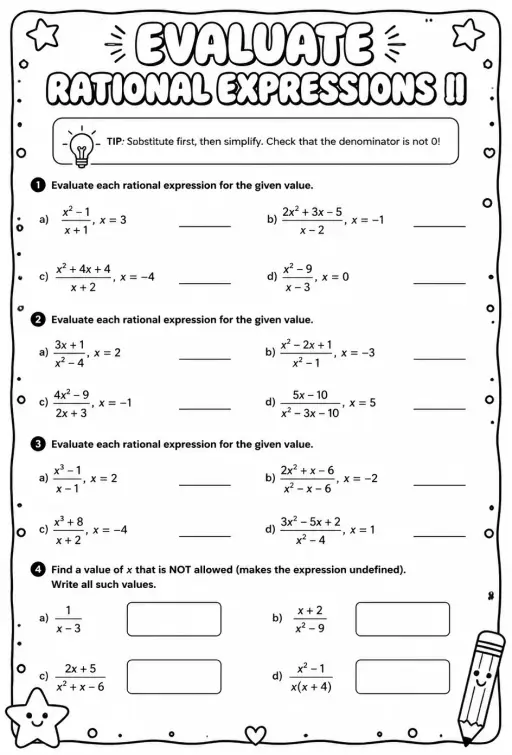 Evaluate rational expressions II