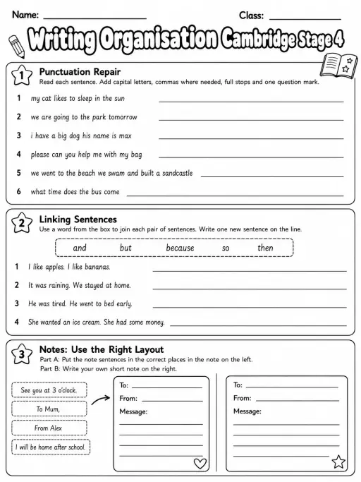 Writing Organisation Cambridge Stage 4
