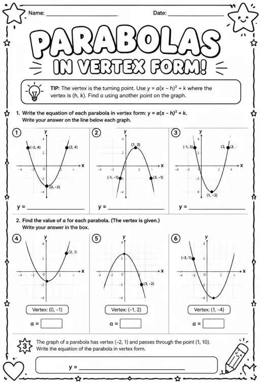 Write equations of parabolas in vertex form from graphs
