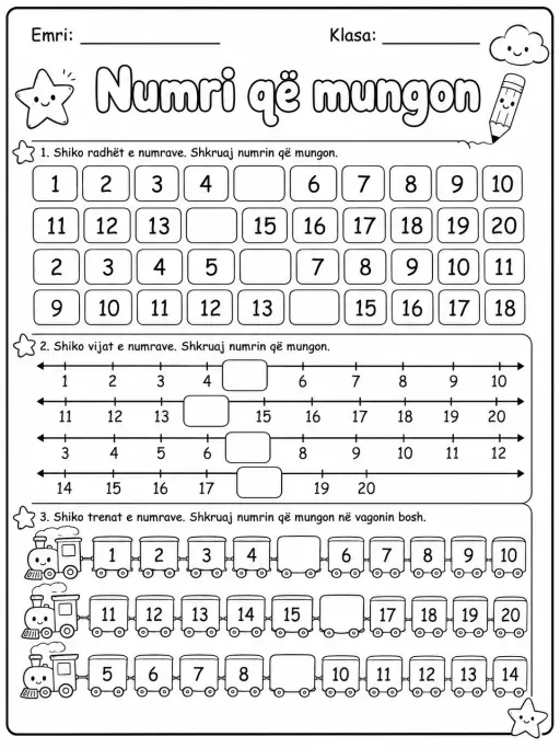 Numrat që mungojnë - Pako fletësh pune - Grupi 3
