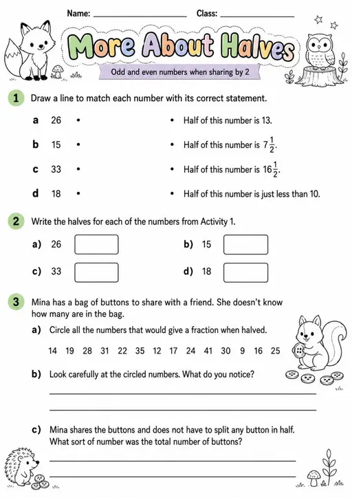 More About Halves - Grade 3 Math Worksheet
