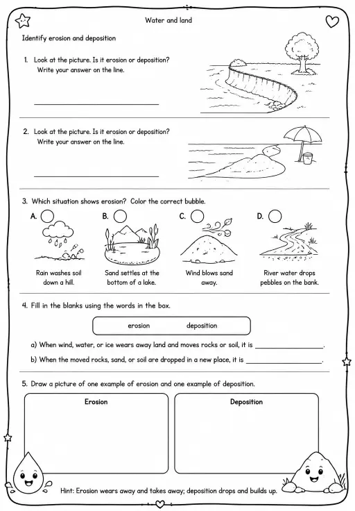 Identify erosion and deposition