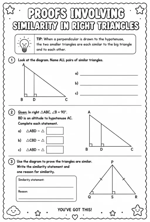 Proofs involving similarity in right triangles