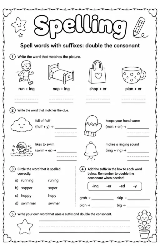Spell words with suffixes: double the consonant