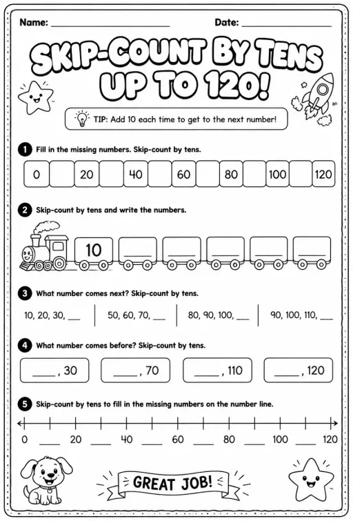 Skip-count by tens - up to 120