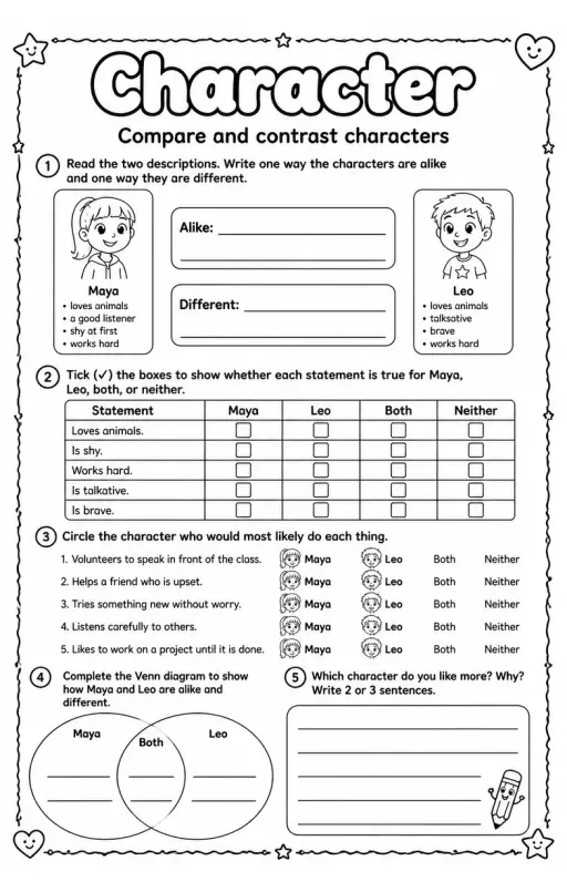 Compare and contrast characters