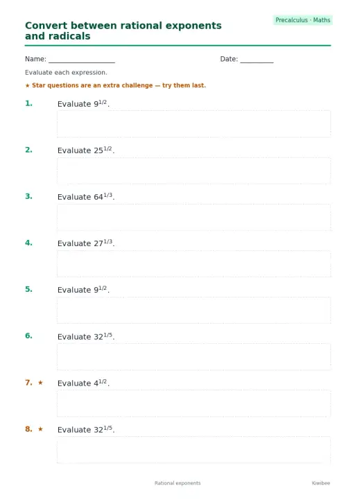 Convert between rational exponents and radicals