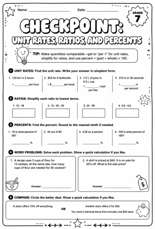 Checkpoint: Unit rates, ratios, and percents