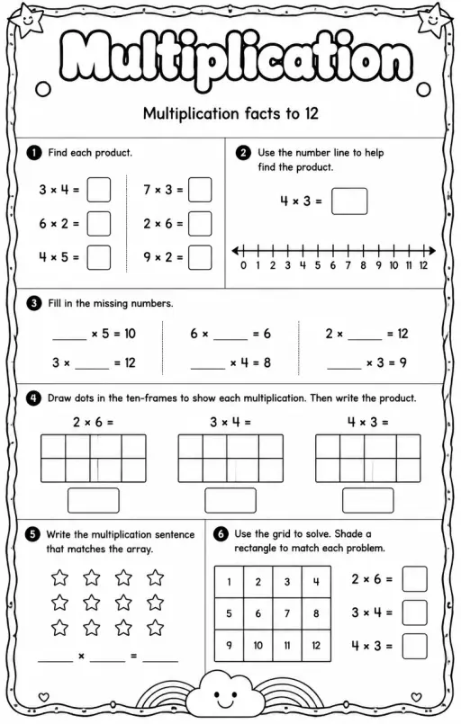 Multiplication facts to 12