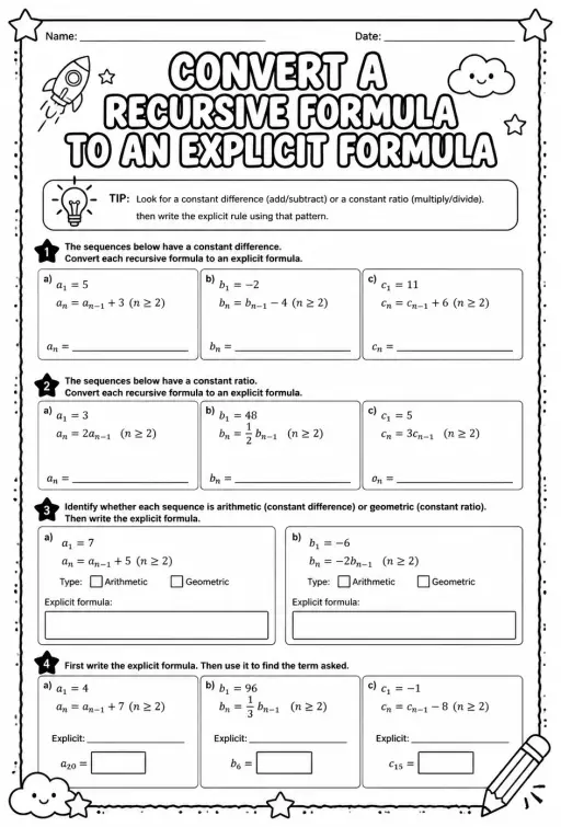 Convert a recursive formula to an explicit formula