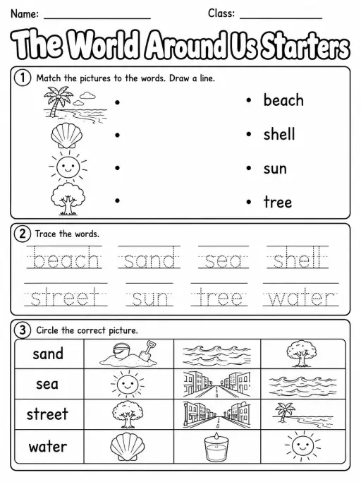 The World Around Us Starters Vocabulary Worksheet Pack