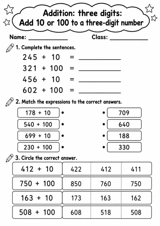 Grade 2 Addition: Three Digits Math Worksheet Pack