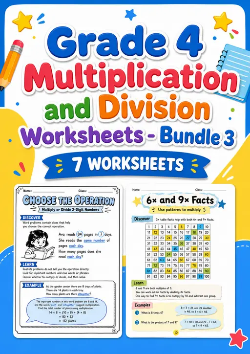 Grade 4 Multiplication and Division Worksheets - Pack 3