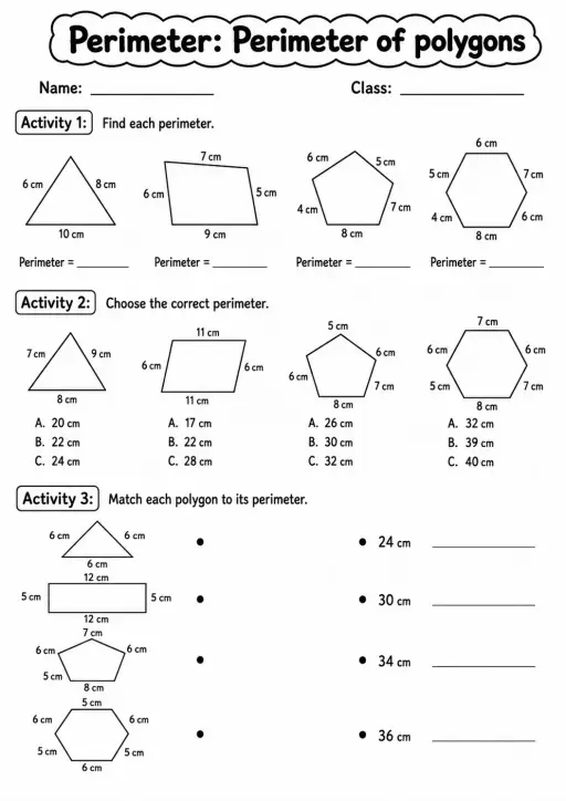 Grade 4 Perimeter Math Worksheet Pack