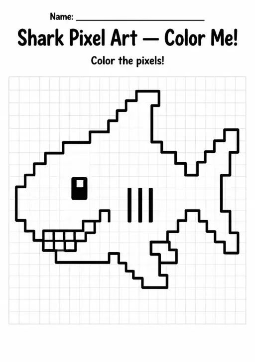 Shark Pixel Art Coloring Page